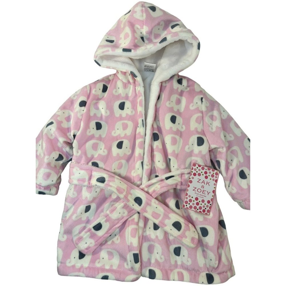 Zak & Zoey Plush Robe with Hood 0-9 Month Pink Elephants Brand New